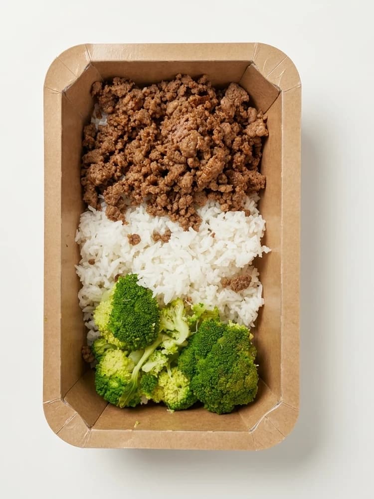 Boeuf haché teriyaki, riz et brocolis